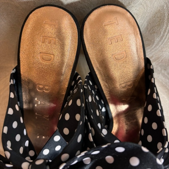 TED BAKER Sz 39.5 Seranad Polka Dot Heel Slip On Open Toe Bow Sandals Mules - Picture 5 of 10